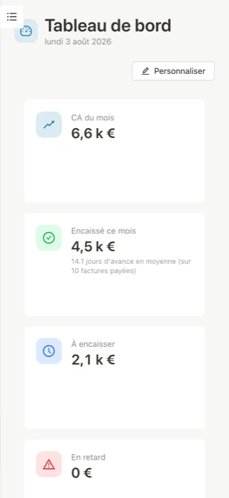 Tableau de bord Shefy sur mobile